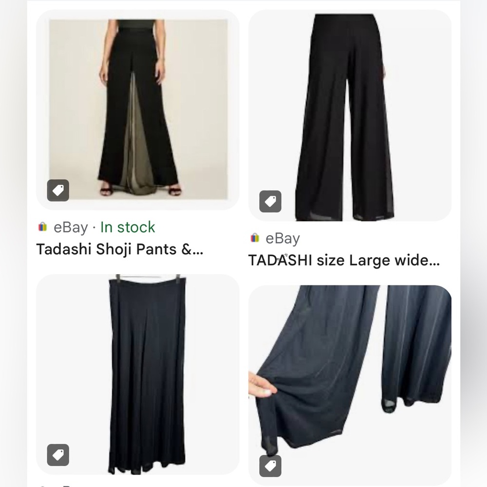 Tadashi Shoji Chiffon Overlay Formal Dressy Pant 731195 Black Wide Leg Size M